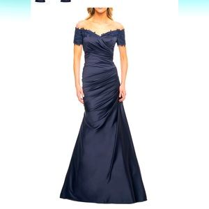 Navy Saten with Lace detail Mother of the Groom dress